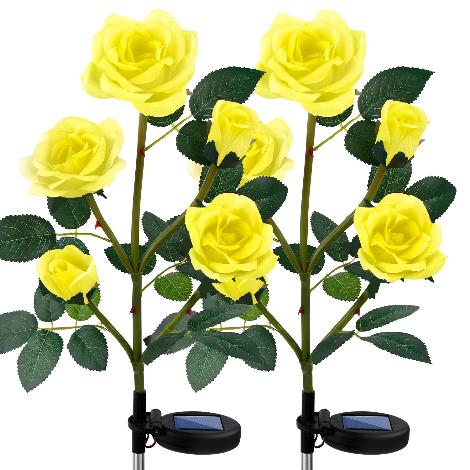 SHIKAN 2 Pack Solar Outdoor Lights Waterproof, Solar Garden Flower Stake Lights for Patio Decor, Floral Pathway Lights for Lawn Backyard Walkway Yard, Outdoor Landscaping Rose Light, Yellow